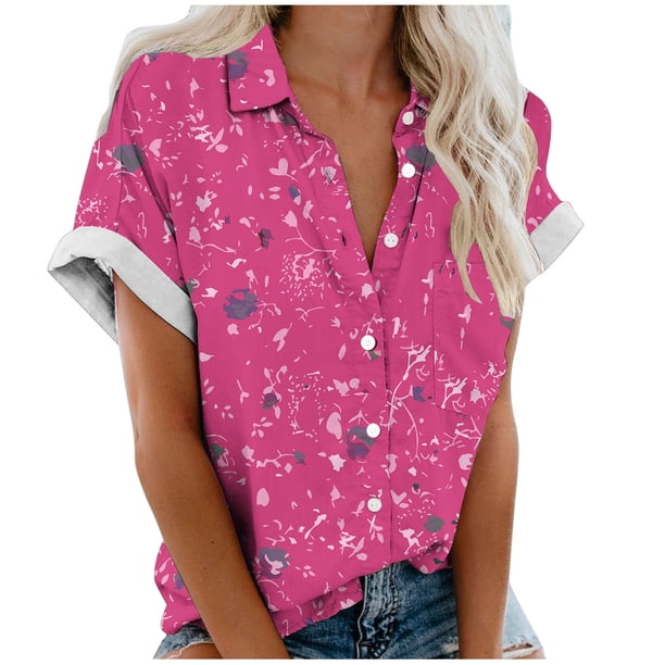 Mujeres Pantalones Cortos Casual Hawaii Impreso Manga Corta Blusa Superior, Regular Ajuste Sudadera de Verano Sexy