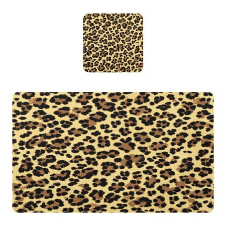 

Wobogo Brown Leopard Placemats Coasters Set of 1 Heat-resistant Non-slip Easy to Clean Square Dinner Plate Mat