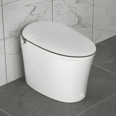 Tankless Elongated Electric Smart Toilet Bidet Seat for in White with Front/rear Wash, Remote Control and Auto Flush