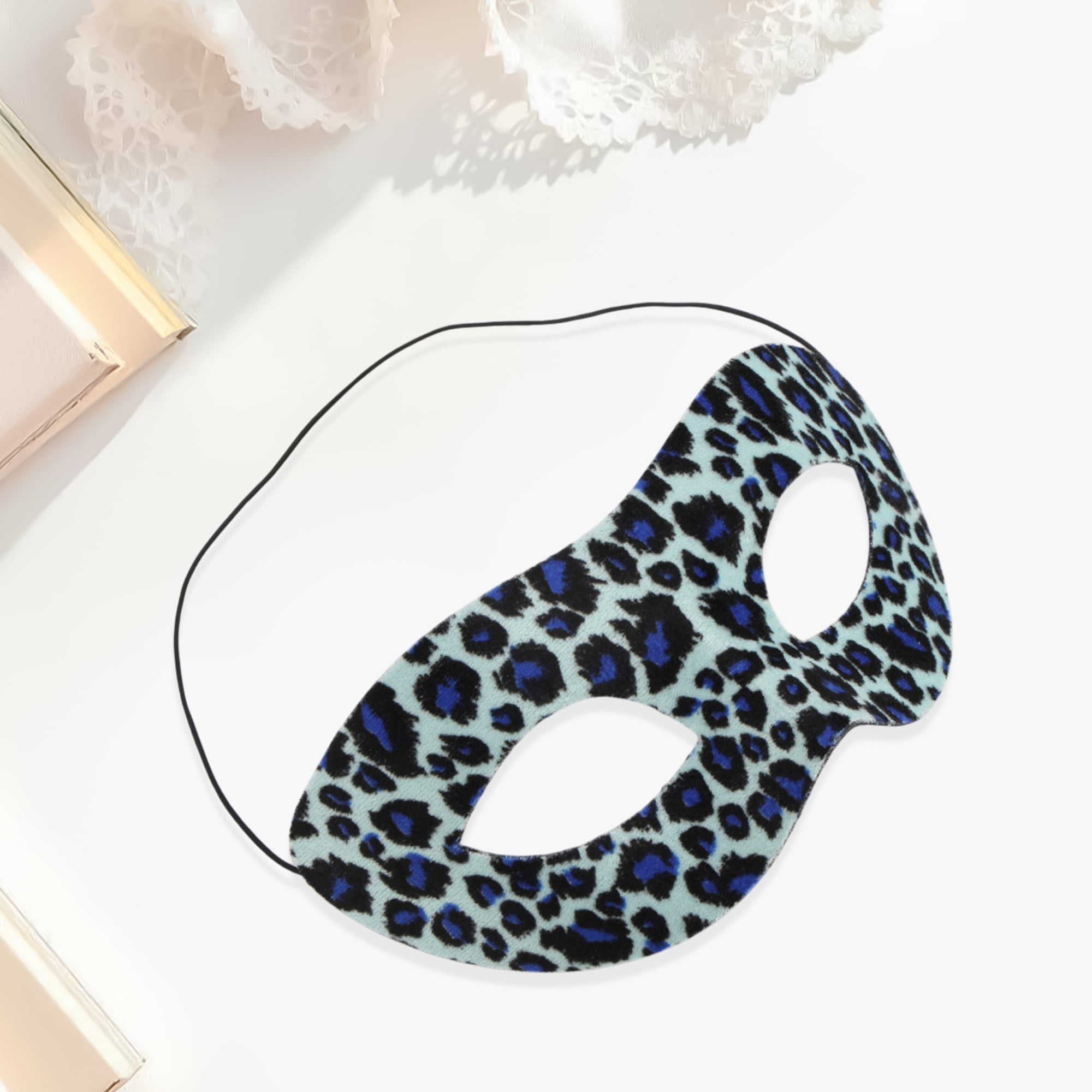 Unique Bargains 1 Pack Leopard Print Party Mask Blue, Black