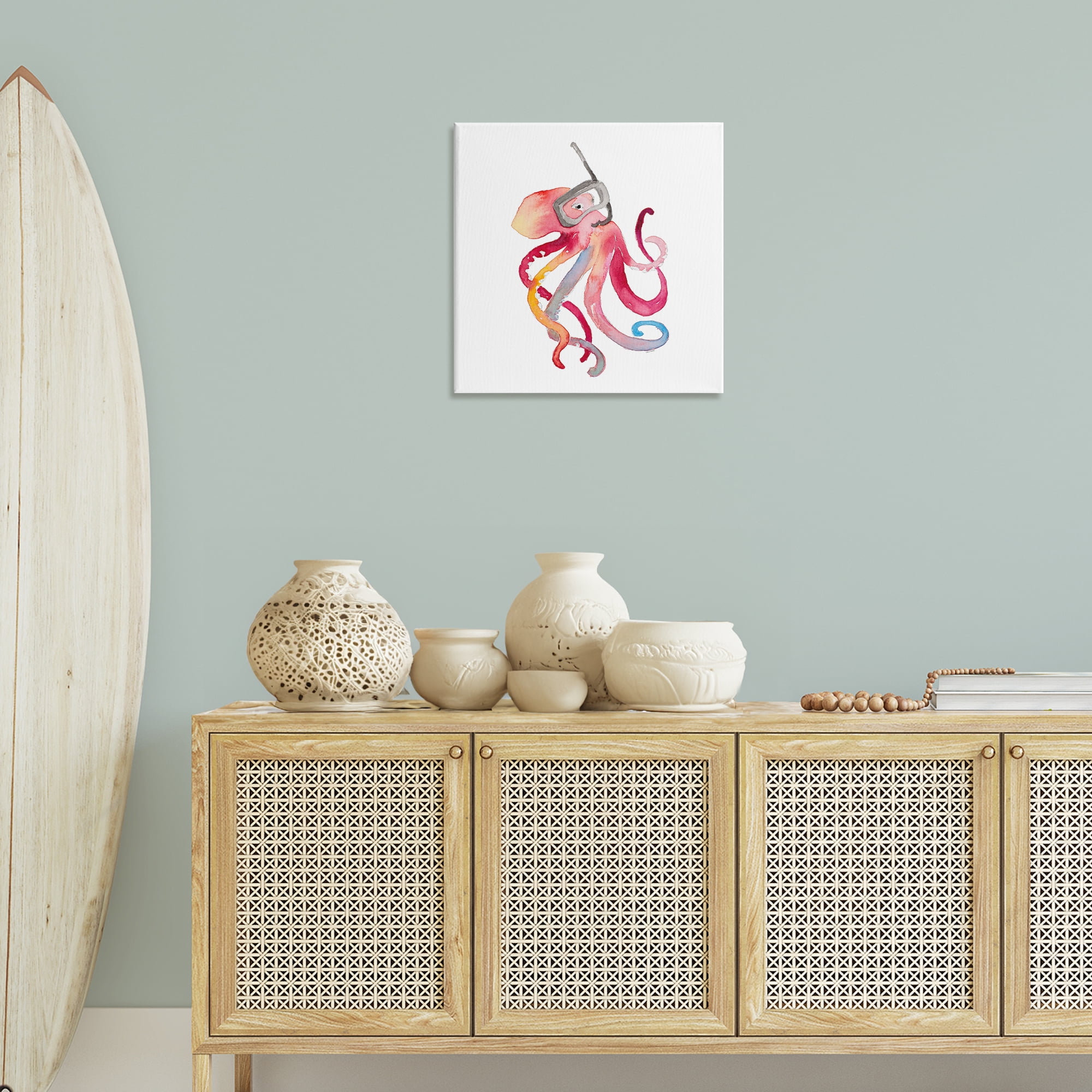 Stupell Industries Snorkel Mask Octopus Novelty Painting Gallery Wrapped Canvas Art Print Wall Art, 24 x 24