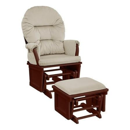 Pemberly Row Glider and Ottoman Espresso Wood and Beige Fabric