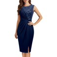thumbnail image 2 of Women's Sleeveless Contrast Sequin Wedding Guest Dress Bodycon Formal Party Dresses Side Split Evening Dresses for Women Navy M, 2 of 4