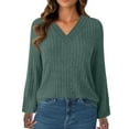 thumbnail image 4 of Mlzmgr Womens Sweaters Long Sleeve Ribbed Knit Casual V Neck Tops Soft Comfy Womens Tops Going out Loungewear, 4 of 5