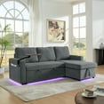 thumbnail image 3 of Modern Chenille 3-Seater Pull-Out Sofa Bed, 85" Gray - Retractable Table, USB Ports, Cup Holder, LED Lights for Living Room, 3 of 5