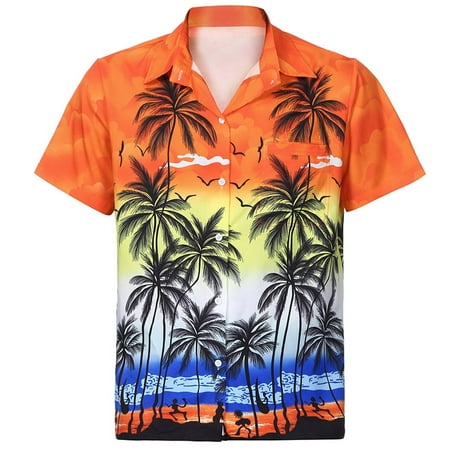 2019 Men Hawaiian style Shirt Short Sleeve Front-Pocket Beach Floral Printed Blouse Top (Best Hawaii Packages 2019)