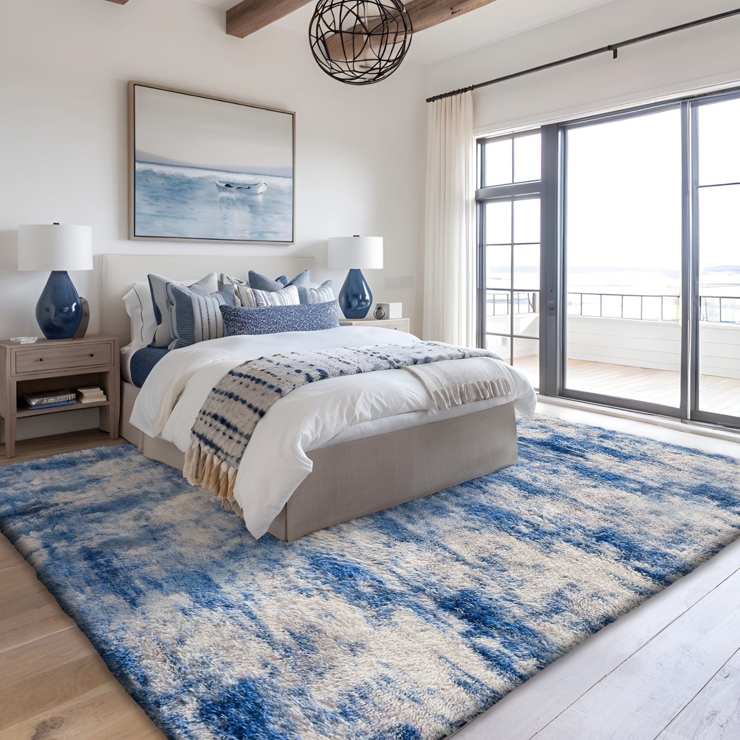 Pentantan 8ft x 10ft Shag Area Rug, Soft Fluffy Rugs for Living Room Bedroom, Modern Tie-dye Home Carpet, Blue