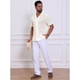 thumbnail image 5 of DARING DIVA Men's Hollow Jacquard Camp Collar Short Sleeve Beach Texture Shirts M Beige, 5 of 7