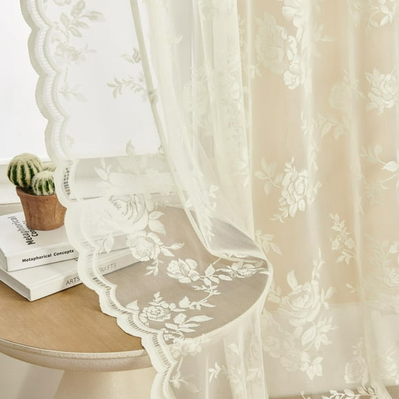 Cortinas de encaje SEEKRIGHT Victorian Floral, 213 cm, 2 paneles, color marfil