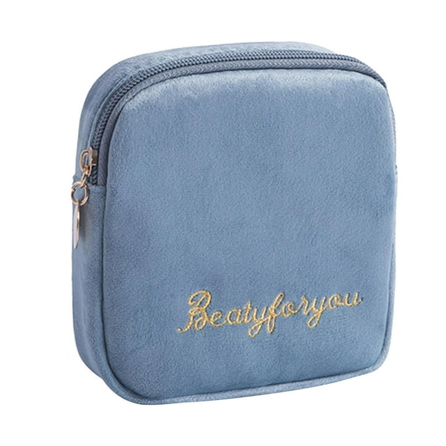 Period Pad Storage Bag Feminine Menstruation First Period Bag ,Flocking, Durable blue