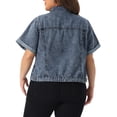 thumbnail image 3 of Agnes Orinda Women's Plus Size Button Front Work Crop Short Sleeves Denim Jacket 3X Grey Blue, 3 of 6