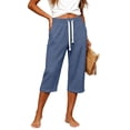 thumbnail image 3 of Women’s Waffle Capirs - Summer Straight Leg Elastic Waist Waist Bottoms - Loose Comfy Beach Vacation Casual Trousers, 3 of 5