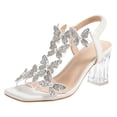 thumbnail image 6 of Rokment Bridal Glitter Rhinestones Butterfly Dressy Sandals for Women Delicate Elegant Square Toe Clear Chunky Block Slingback High Heels Bride Wedding Summer Dress Pumps 2026 White Size 6, 6 of 6
