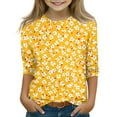 thumbnail image 3 of Abcomgle Girls Casual Tshirts Summer 3/4 Sleeve Toddler Girls T-Shirts Floral Print Tshirts Toddler Fashion Crewneck Cotton Linen Toddler Tops Girls,9-10 Years, 3 of 4