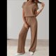 thumbnail image 4 of Traje Informal de Dos Piezas para Mujer, para Viajes y Vacaciones de Verano, con Corta y Pantalones Anchos. Café M, 4 of 7