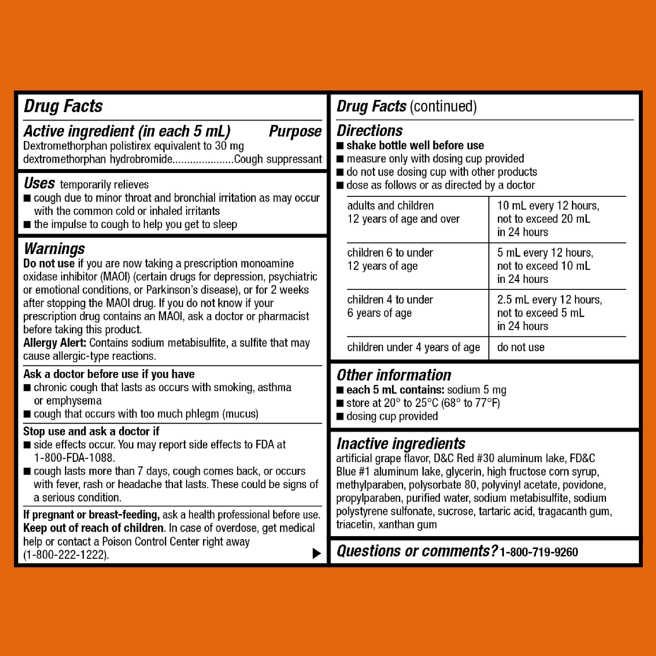 Equate Children's Cough Dextromethorphan Polistirex Extended-Release Oral Solution, Grape Flavor, 5 fl oz