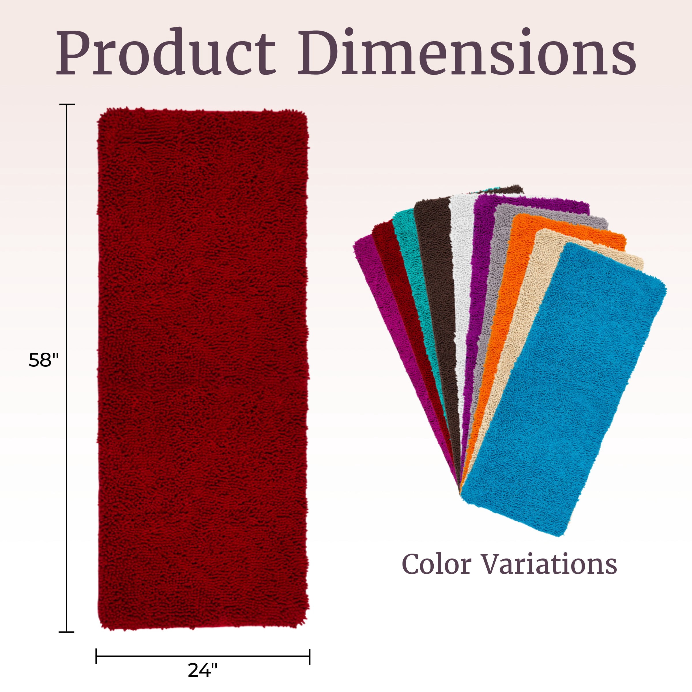 Lavish Home 58x24 Memory Foam Bath Mat with Plush Chenille Shag (Burgundy)