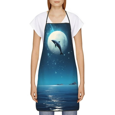 

Goofa Bib Apron Unisex Aprons Adjustable Waterdrop Resistant Cooking Kitchen Apron for Chef Night Sky Moon Dolphin Pattern Apron Bulk