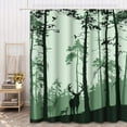 thumbnail image 6 of Decorative Shower Curtain Silhouette of Pine Forest Family Deer and Birds Green 72"x72" Waterproof Tree Bathroom Shower Curtain Set with Hooks, 6 of 6