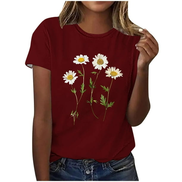 Tops de Ajuste Suelto para las Mujeres Sudadera Casual Impresa Manga Corta Cuello Redondo Superior, Poliéster
