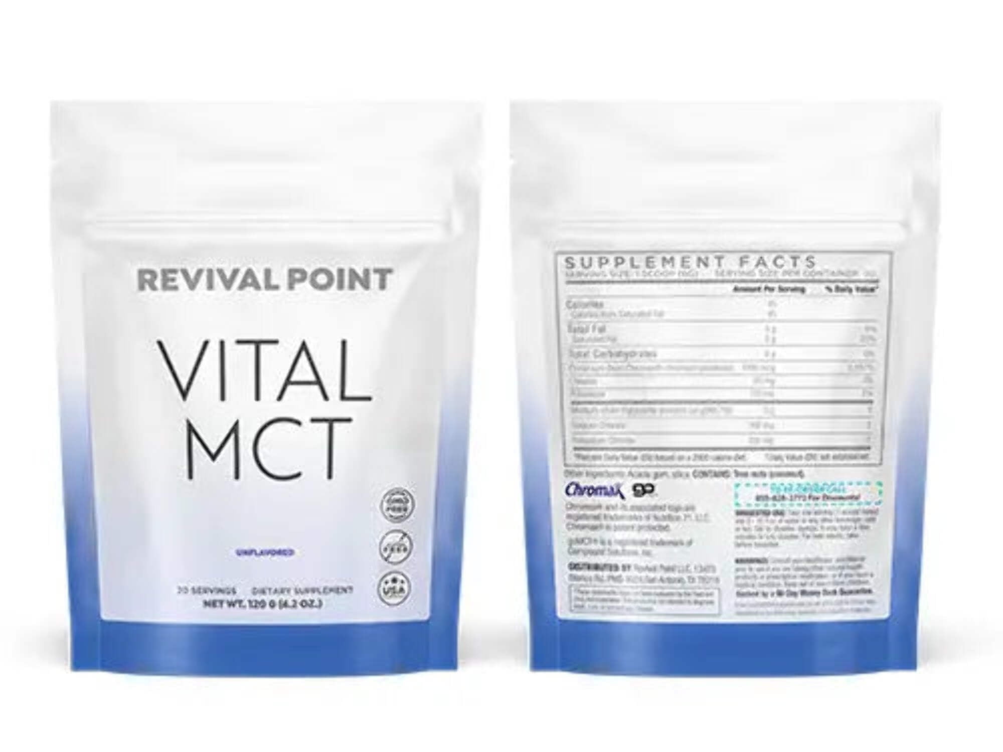 Revival Point Premium MCT Oil Powder Fortified with Keto Electrolytes and 15x Bioavailable Chromium Picolinate– C10 and C8 MCT Oil Derived from Coconuts– No Maltodextrin– 6 BAGS