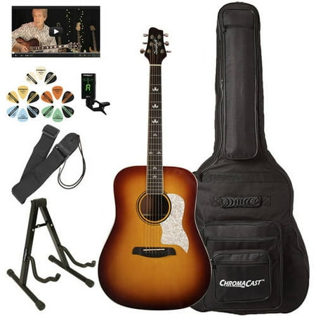 Vintage Dreadnought Acoustic Guitar - Sawtooth Modern Vintage Mahogany Top Acoustic Dreadnought Guitar with ChromaCast Accessories