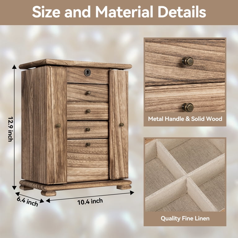 Sfugno 4-Layer Wooden Jewelry Box with Lock and Mirror photo 3