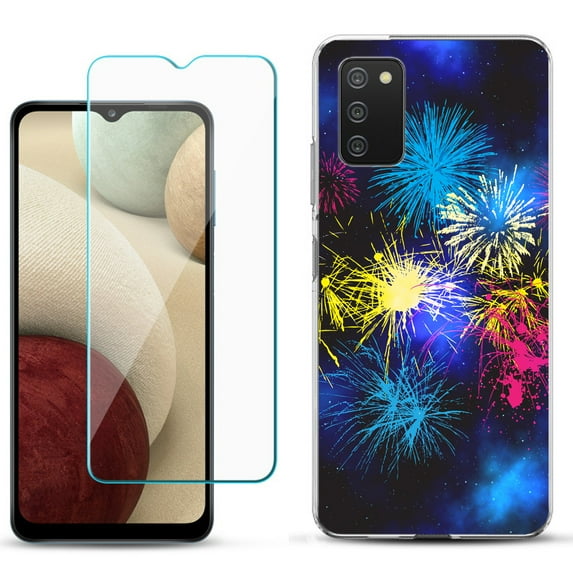 Slim-Fit TPU Phone Case Compatible with Samsung Galaxy A02s, with Tempered Glass Screen Protector, by OneToughShield ® - Fireworks