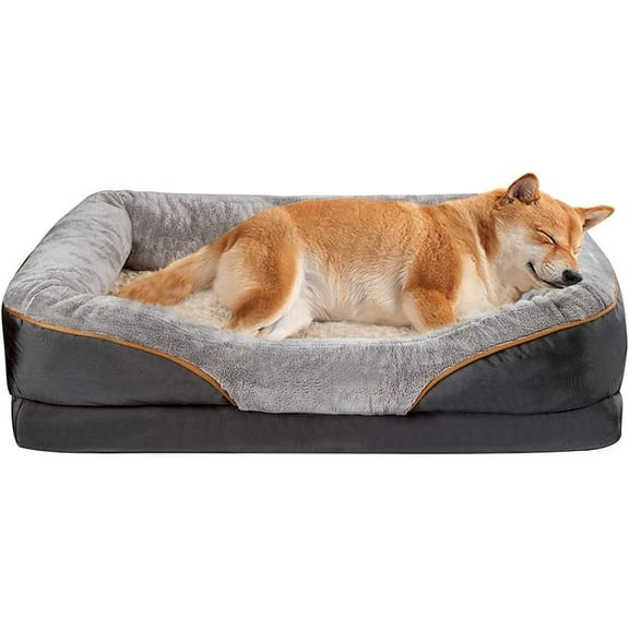Large Memory Foam Dog Bed, Orthopedic Dog Bed & Sofa with Removable Washable Cover and Squeaker Toy as Gift