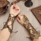 thumbnail image 3 of 2 guantes bronceadores sin dedos para mujer, estilo vintage gótico, floral, con encaje Steampunk, largos, dorados y negros, con cuentas, hechos a mano, para novia, pulsera, anillo, puño de malla., 3 of 6