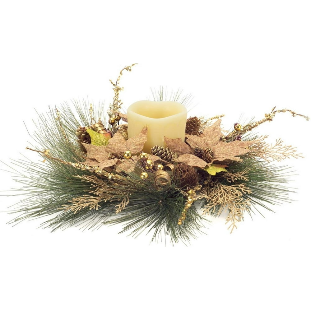 Set of 4 Rustic Lodge Natural Fall Foliage Pillar Candle Rings 19