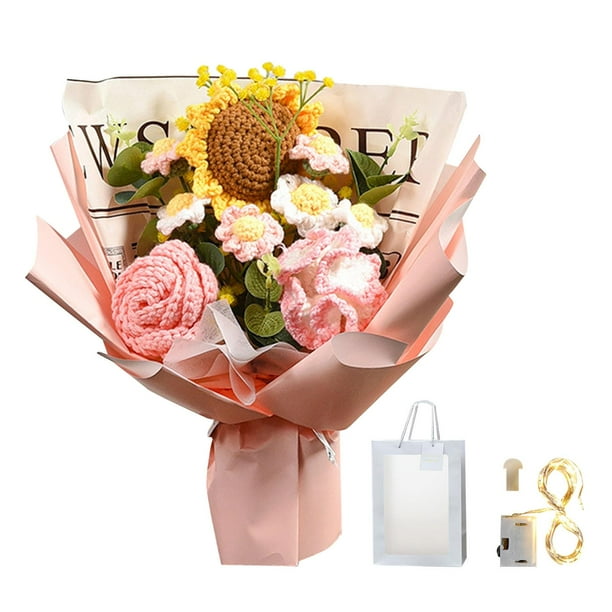 Ramo de flores de ganchillo, ramo de flores artificiales, decoración para el día de San Valentín, versátil. Rosa
