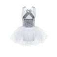 thumbnail image 2 of Aislor Kids Girls Sparkly Sequin Sleeveless Leotard Dance Dress Crisscross Back Mesh Skirt 6-16 A White 8, 2 of 7