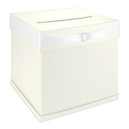 Mailbox Gift Card Holder Andaz Press Ivory Wedding Card Box with Slot, White Satin Ribbon and Rhinestone Buckle, 10