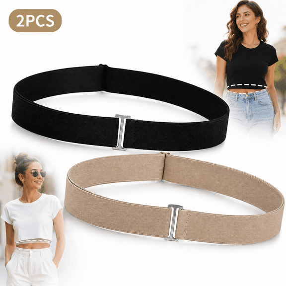 Emlimny 2 Pack Crop Top Tuck Band for Women Adjustable Tucky Waist Belt Tucking Shirts Sweater Tops Stretch Belts,Tuck Band for Crop Tops,Adjustable Waist Belt for Women