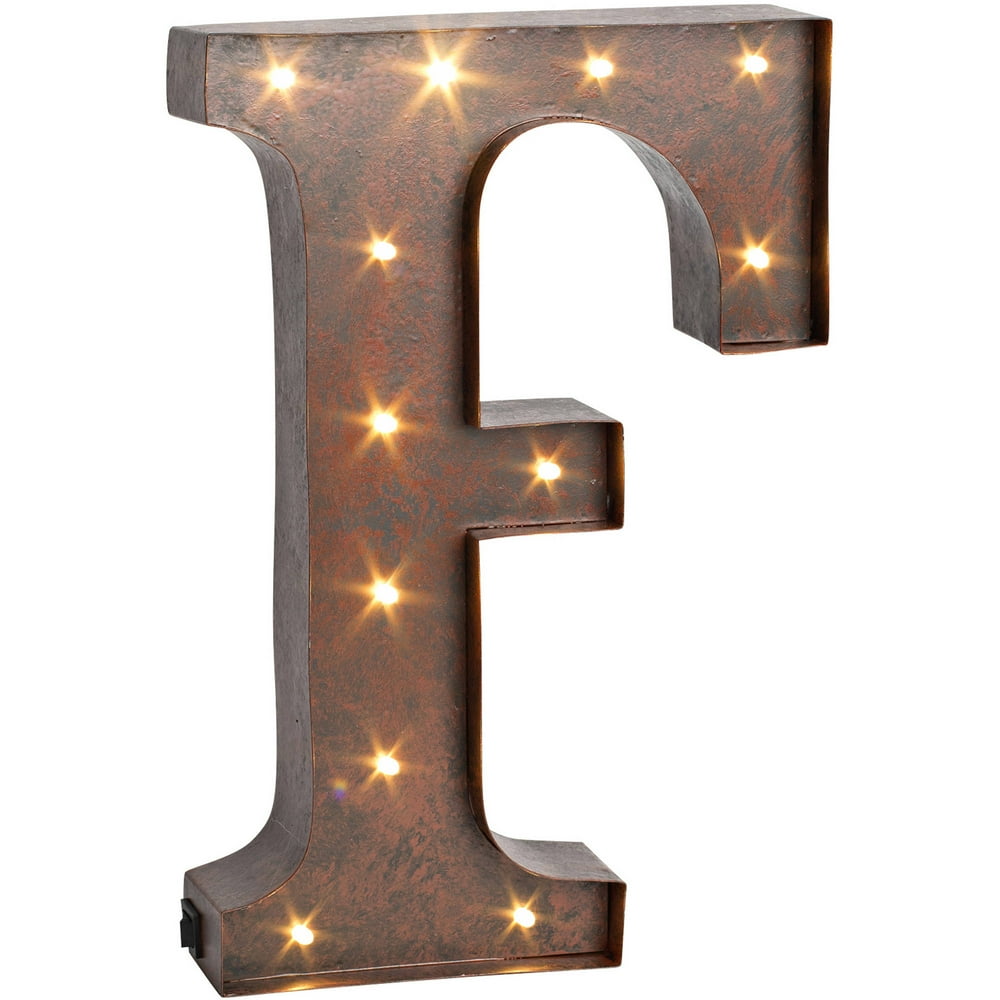 The Gerson Company 12" High Lighted Metal Letter "F", Rustic Brown