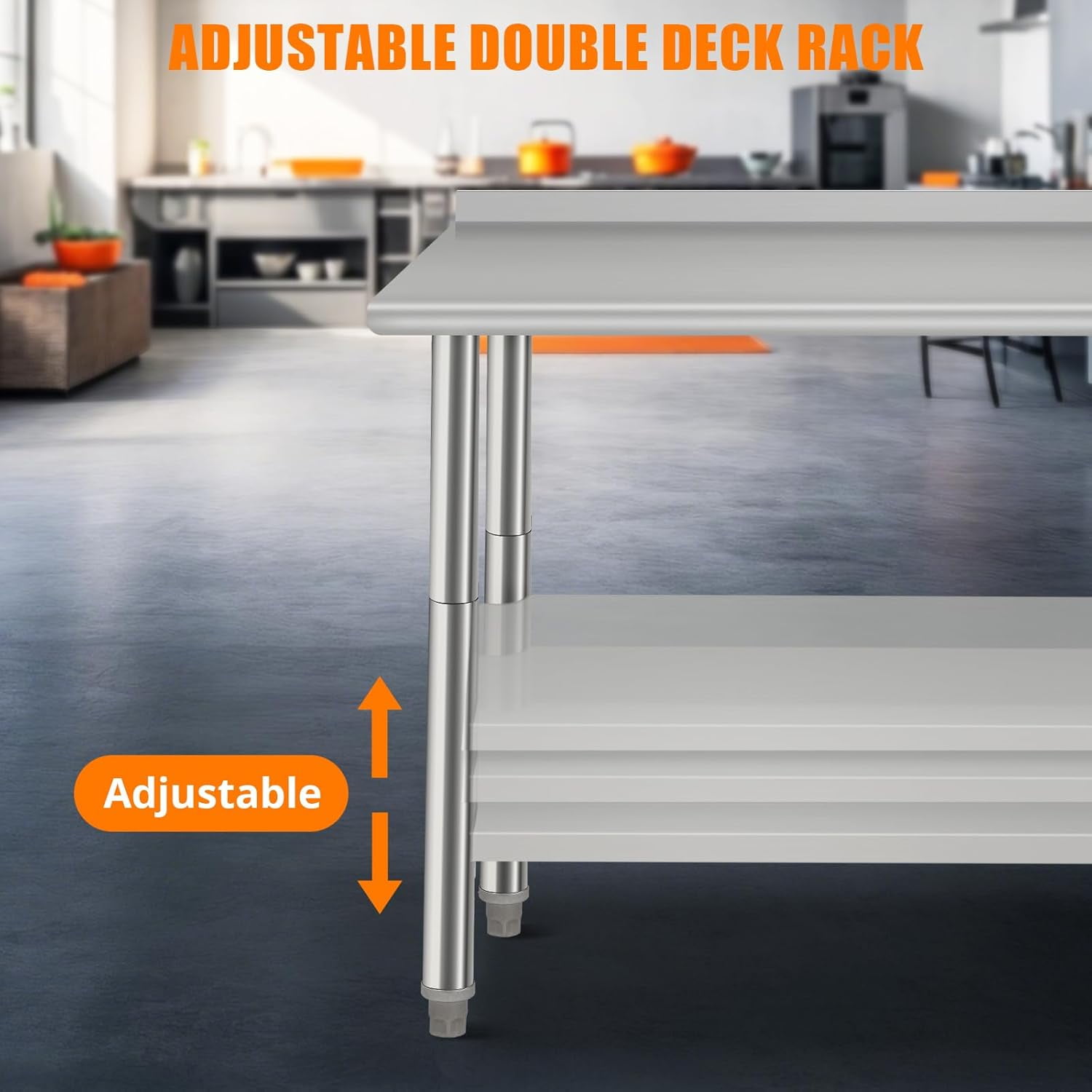 Stainless Steel Work Table Commercial.  Metal Utility Table w/ Adjustable Heights. for Home Garage Restaurant