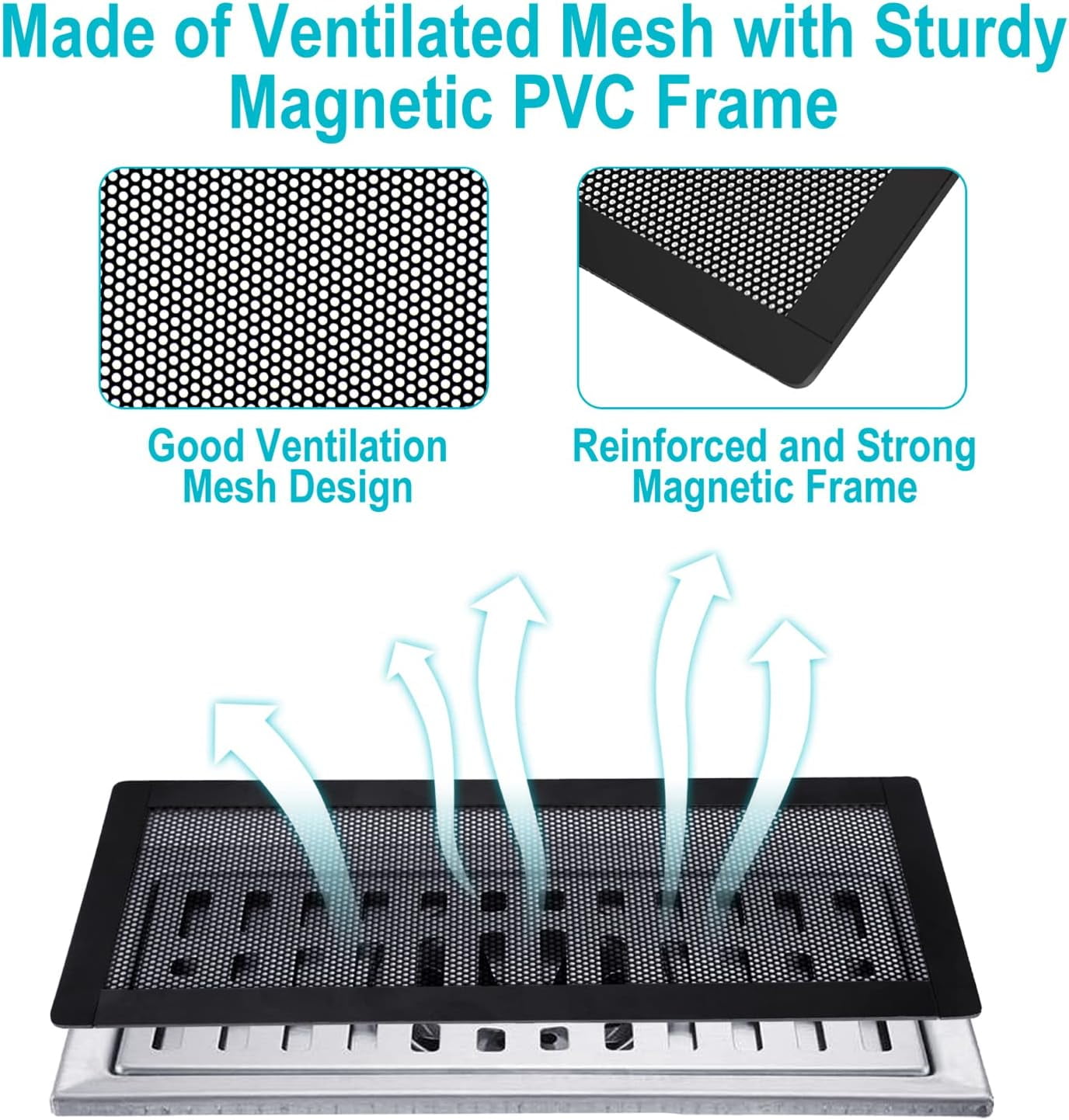 Magnetic Floor Register Vent Covers, 4 x 12 Inch Air Vent Filter Mesh, Sticky Magnet PVC Vent Screen Net for Wall Ceiling Floor Catches Toys Snacks Pet Hair and Pet Food 4 Pack