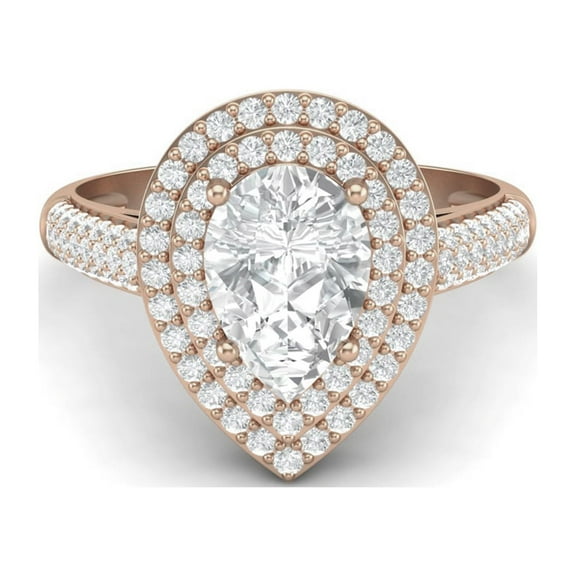 Mooneye 3.46 Ctw Pear Moissanite Diamond 925 Sterling Silver Rose Vermeil Halo Women Gifts Ring