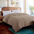 thumbnail image 1 of Feather and Loom Reversible Cozy Down Alternative Comforter - Microfiber reversing to a Cozy Plush, Hypoallergenic Down Alternative Fill, Machine Washable - Color: Tan | Size: Full/Queen - 90x90, 1 of 4