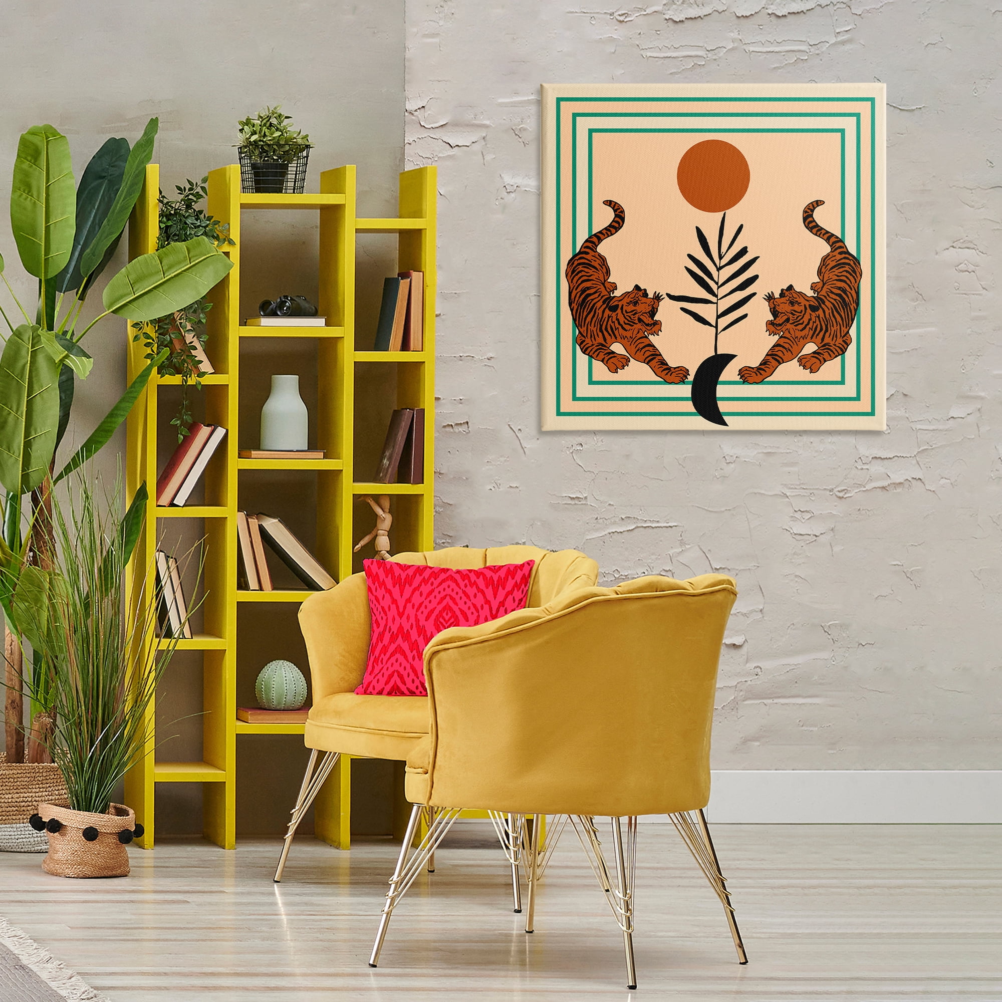Stupell Industries Symmetrical Tropical Tigers Animals Painting Wrapped Canvas Art Print Wall Art, 30 x 30