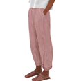 thumbnail image 2 of IDALL Linen Pants Women Petite Pants Summer Pants For Women Casual Pants Stripe Print Side Button Trendy Pants Baggy Elastic Waist Straight Leg Comfy Trousers Baleaf Pants Women Baggy Pants Pink S, 2 of 5