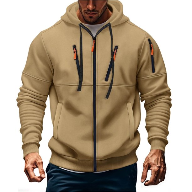 Yaoyar Men's Zip Up Hoodie Color Block Long Sleeve Casual Sweatshirt with Pocket Men's Long Sleeved Hooded Top