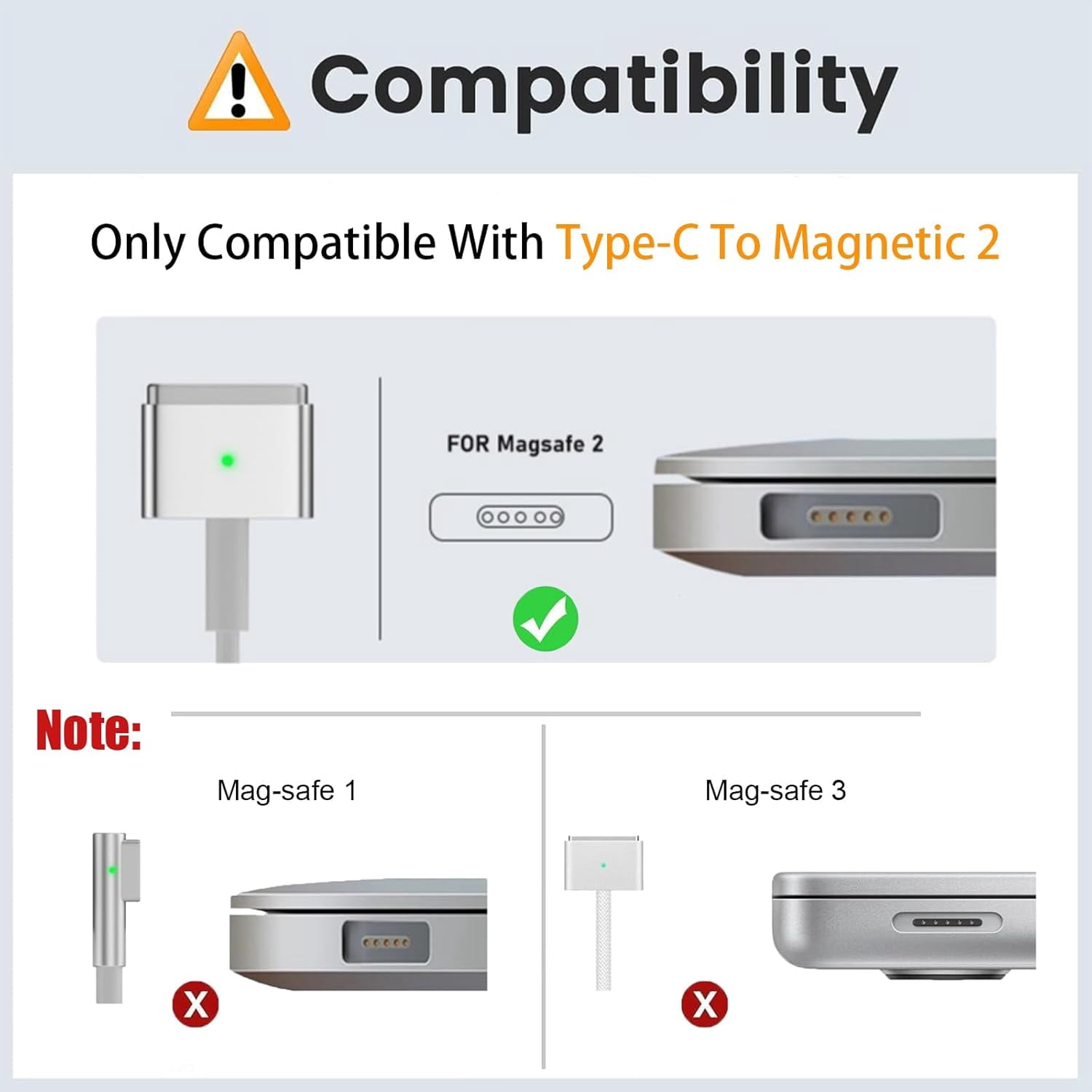 65W USB-C to Magnetic 2 1.8M Cable，Type-C to Mag-Safe 2 Fast Charging Cable Compatible with MacBook Pro 2012-2015，MacBook Air 2012-2017 (White)