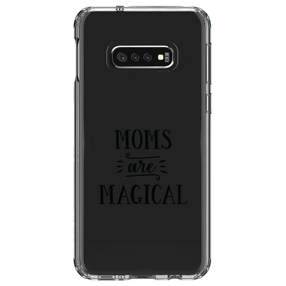 DistinctInk Clear Shockproof Hybrid Case for Samsung Galaxy S10e (5.8" Screen) - TPU Bumper Acrylic Back Tempered Glass Screen Protector - Moms Are Magical