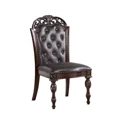 thumbnail image 2 of Espresso Leatherette Tufted Back 2pc Dining Chairs Brown Cherry Faux Wood Carved Kitchen Dining, 2 of 6