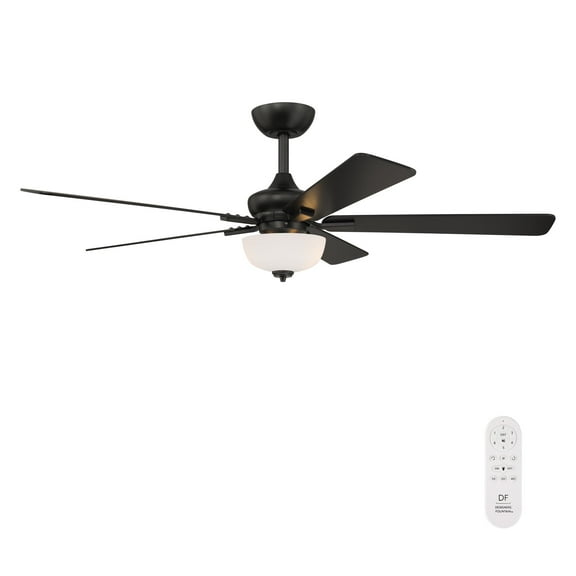 Dines 52 in. Indoor Matte Black Transitional Ceiling Fan with with (2) 3000K LED Bulbs, Frosted Shade, Remote Included