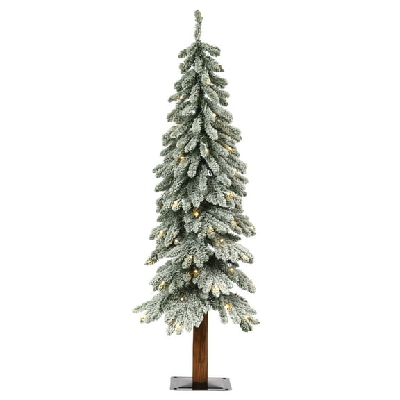 Haute Decor 4 Foot Lightly Flocked Pre-Lit Alpine Tree with Automatic Timer