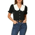 thumbnail image 5 of Allegra K Women's Contrast Butterfly Collar Summer Retro Puff Short Sleeve Blouse Shirt, 5 of 6
