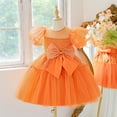 thumbnail image 6 of Wdgfv Sparkly Sleeve Girls Dress Bow Detail Toddler Party Gown Formal Tutu Pageant Outfit For Birthday Photoshoot Orange 7-8 Years, 6 of 9